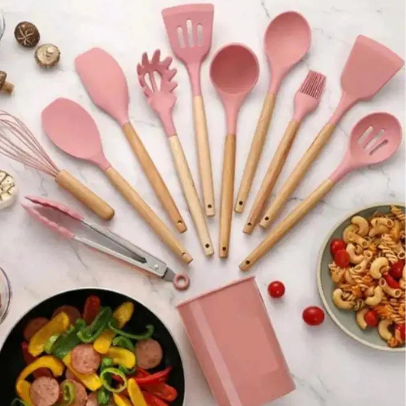 Juego de utensilios premium de 12 piezas resistentes a rayones 